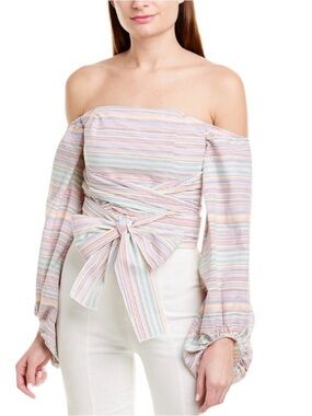 NICHOLAS Rainbow Stripe Off' Shoulder Wrap Top
